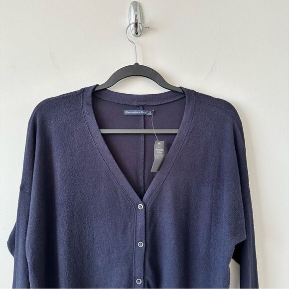 Nwt-Abercrombie & Fitch Super Soft Knot Front Navy Long Sleeve (Size:Small) - Picture 6 of 9